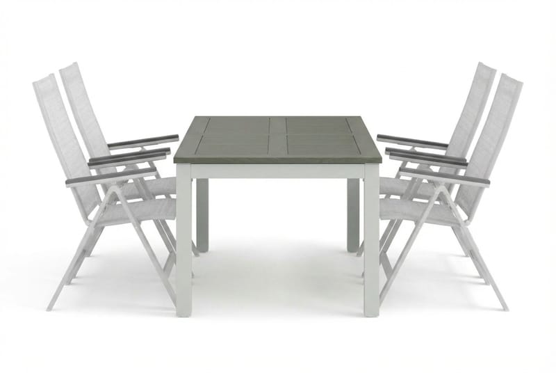 Monaco utomhus matgrupp förlängningsbart 150-250x90 med 4 Monaco Light positionsstolar - Vit/Grå - Utemöbler - Utegrupp - Matgrupper utomhus