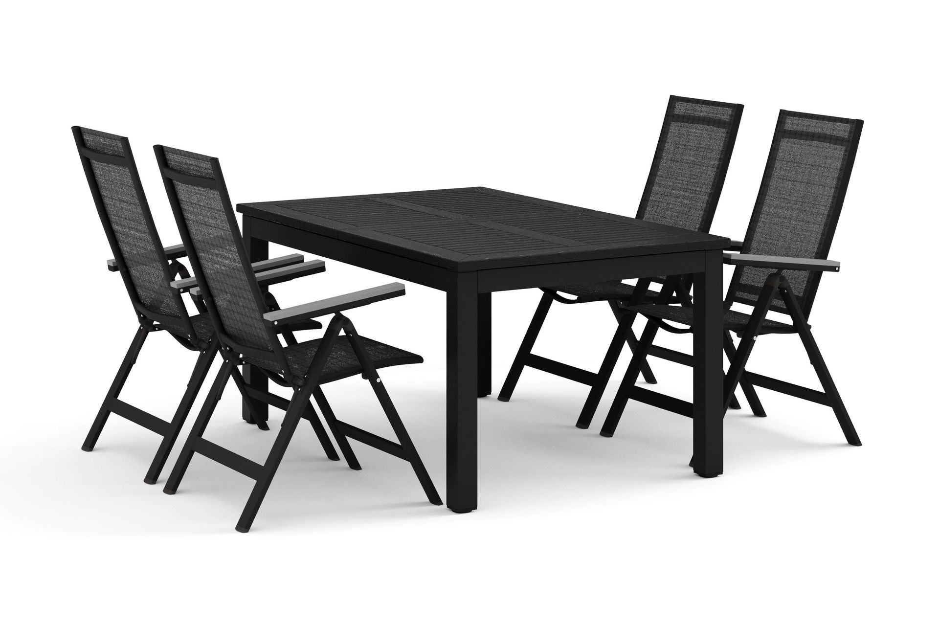 Monaco utomhus matgrupp f&ouml;rl&auml;ngningsbart 150-250x90 med 4 Monaco Light positionsstolar - Svart/Gr&aring;