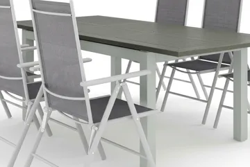 Monaco utomhus matgrupp förlängningsbart 150-250x90 med 6 Maggie positionsstolar - Vit/Grå - Utemöbler - Utegrupp - Matgrupper utomhus