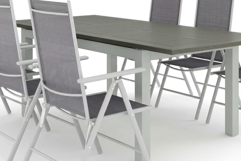 Monaco utomhus matgrupp förlängningsbart 150-250x90 med 6 Maggie positionsstolar - Vit/Grå - Utemöbler - Utegrupp - Matgrupper utomhus