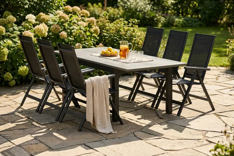 Monaco utomhus matgrupp förlängningsbart 150-250x90 med 6 Monaco Light positionsstolar - Svart/Grå - Utemöbler - Utegrupp - Matgrupper utomhus