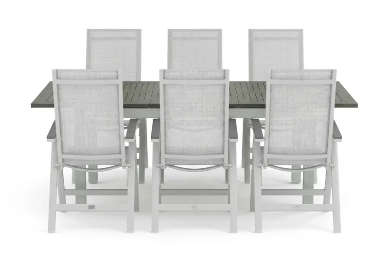 Monaco utomhus matgrupp förlängningsbart 150-250x90 med 6 Monaco Light positionsstolar - Vit/Grå - Utemöbler - Utegrupp - Matgrupper utomhus