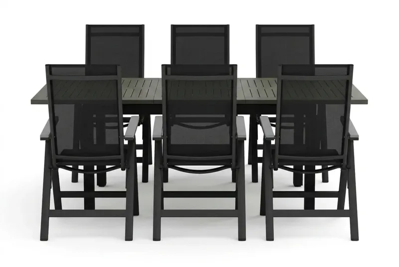 Monaco utomhus matgrupp förlängningsbart 150-250x90 med 6 Monaco Light positionsstolar - Svart/Grå - Utemöbler - Utegrupp - Matgrupper utomhus