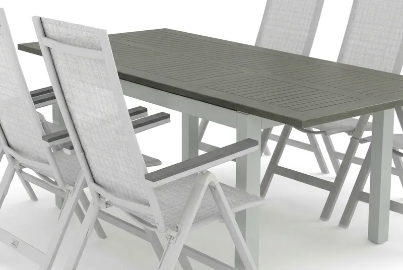 Monaco utomhus matgrupp förlängningsbart 150-250x90 med 6 Monaco Light positionsstolar - Vit/Grå - Utemöbler - Utegrupp - Matgrupper utomhus