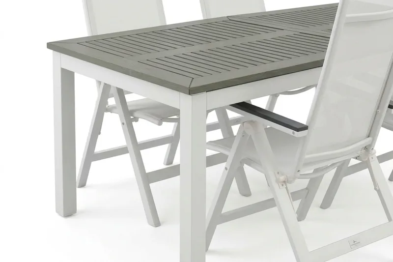 Monaco utomhus matgrupp förlängningsbart 210/310x90 med 6 Monaco Light positionsstolar - Vit/Grå - Utemöbler - Utegrupp - Matgrupper utomhus