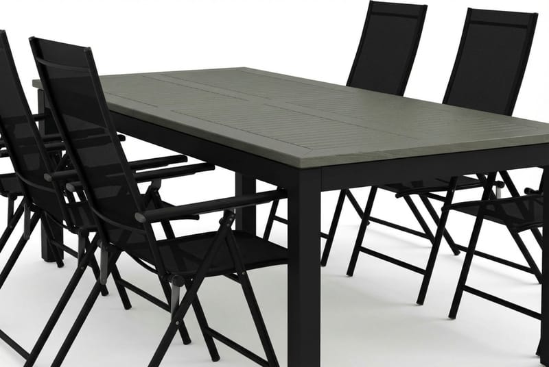 Monaco utomhus matgrupp förlängningsbart 210/310x90 med 6 Sanna positionsstolar - Svart/Grå - Utemöbler - Utegrupp - Matgrupper utomhus