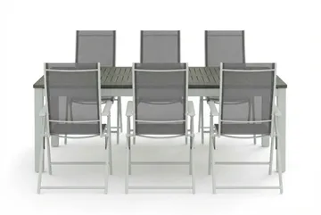 Monaco utomhus matgrupp förlängningsbart 210/310x90 med 6 Sanna positionsstolar - Vit/Grå - Utemöbler - Utegrupp - Matgrupper utomhus