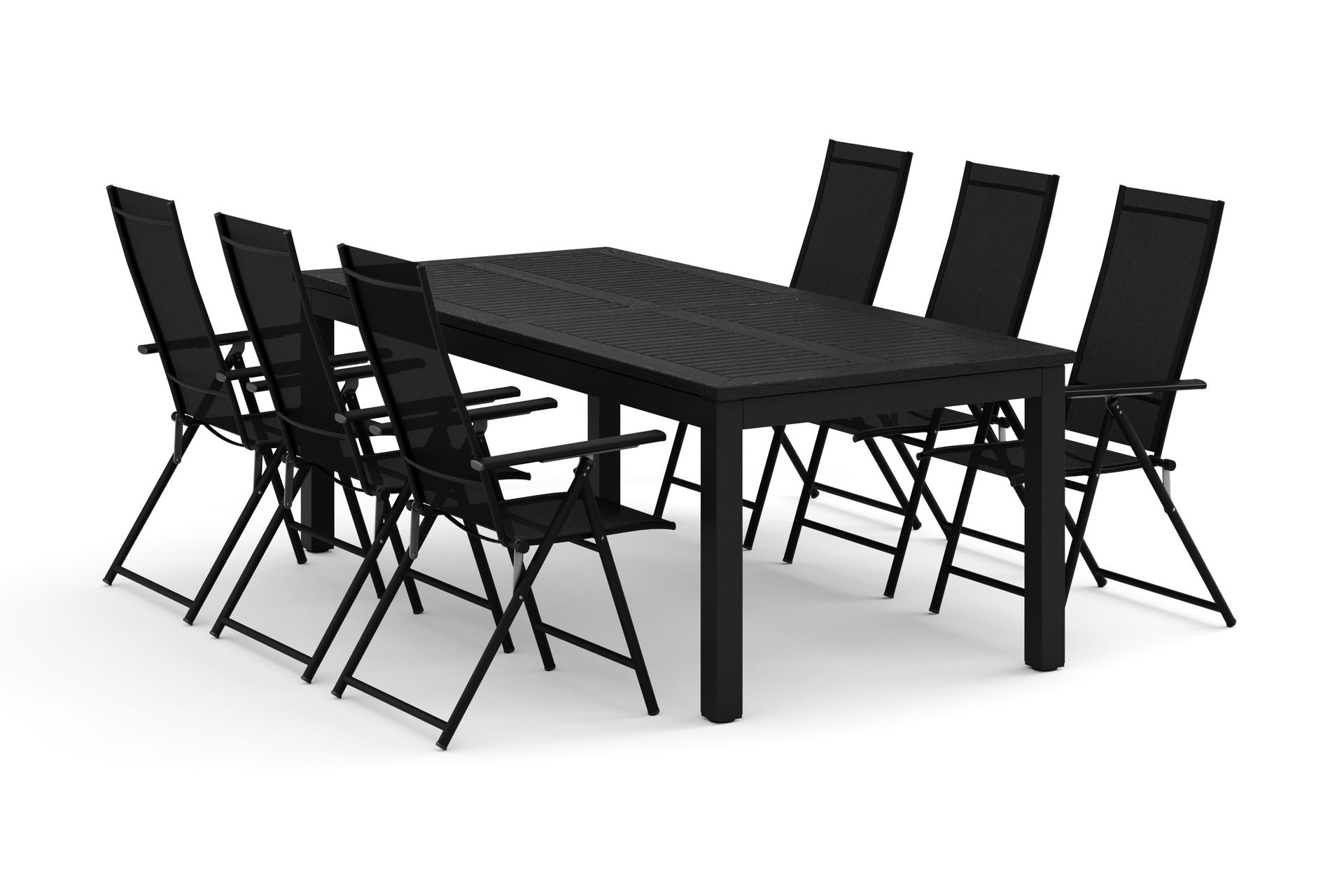 monaco utomhus matgrupp förlängningsbart 210/310x90 med 6 sanna positionsstolar - svart/grå