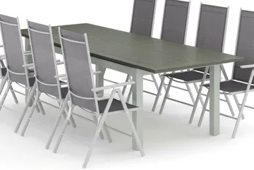 Monaco utomhus matgrupp förlängningsbart 210/310x90 med 8 Maggie positionsstolar - Vit/Grå - Utemöbler - Utegrupp - Matgrupper utomhus
