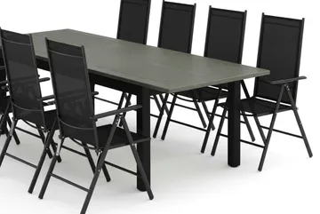 Monaco utomhus matgrupp förlängningsbart 210/310x90 med 8 Maggie positionsstolar - Svart/Grå - Utemöbler - Utegrupp - Matgrupper utomhus