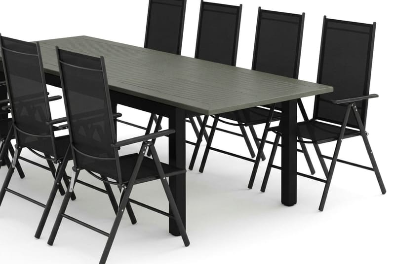 Monaco utomhus matgrupp förlängningsbart 210/310x90 med 8 Maggie positionsstolar - Svart/Grå - Utemöbler - Utegrupp - Matgrupper utomhus