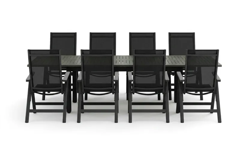 Monaco utomhus matgrupp förlängningsbart 210/310x90 med 8 Monaco Light positionsstolar - Svart/Grå - Utemöbler - Utegrupp - Matgrupper utomhus