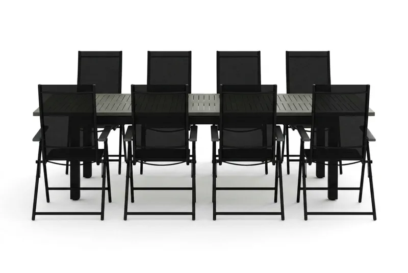 Monaco utomhus matgrupp förlängningsbart 210/310x90 med 8 Sanna positionsstolar - Svart/Grå - Utemöbler - Utegrupp - Matgrupper utomhus
