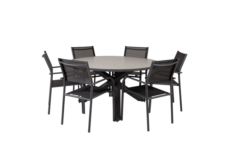 Parma Matgrupp Utomhus 140 cm Rund med 6 Santorini Utestolar - Svart - Utemöbler - Utegrupp - Matgrupper utomhus