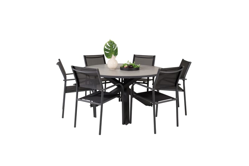 Parma Matgrupp Utomhus 140 cm Rund med 6 Santorini Utestolar - Svart - Utemöbler - Utegrupp - Matgrupper utomhus