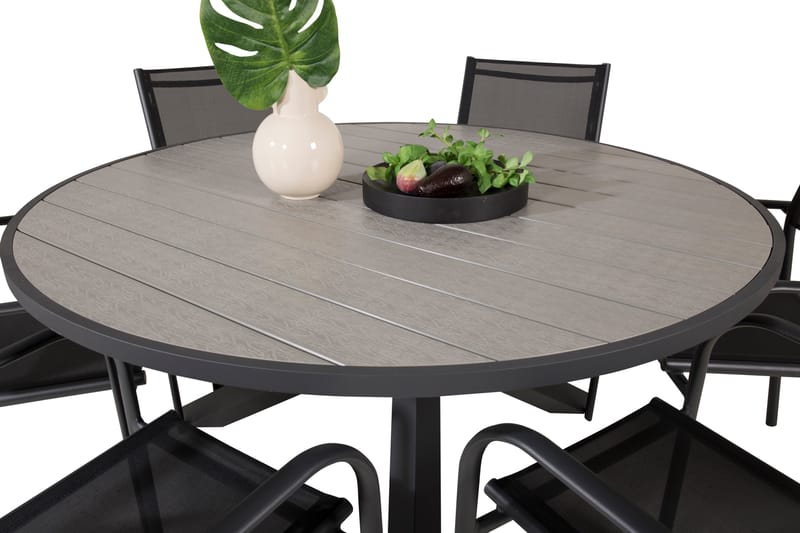 Parma Matgrupp Utomhus 140 cm Rund med 6 Santorini Utestolar - Svart - Utemöbler - Utegrupp - Matgrupper utomhus
