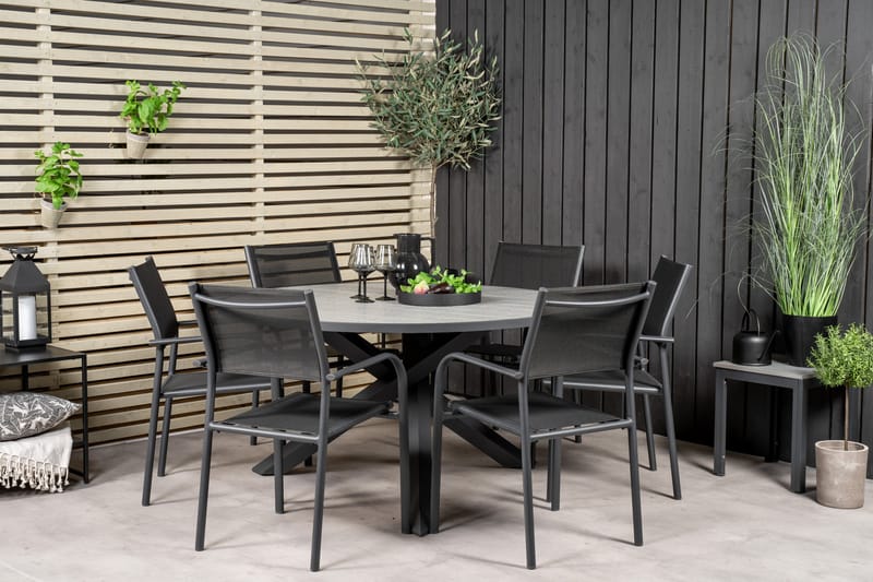 Parma Matgrupp Utomhus 140 cm Rund med 6 Santorini Utestolar - Svart - Utemöbler - Utegrupp - Matgrupper utomhus
