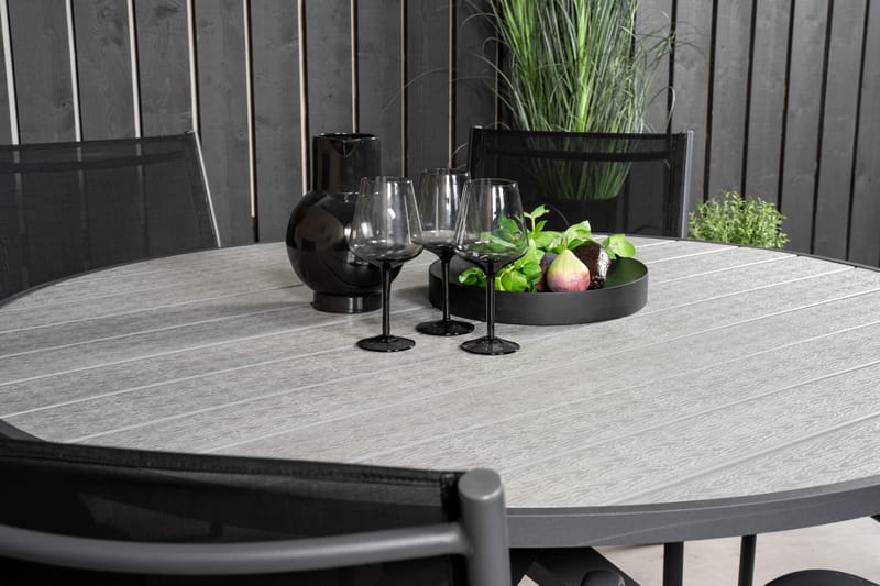 Parma Matgrupp Utomhus 140 cm Rund med 6 Santorini Utestolar - Svart - Utemöbler - Utegrupp - Matgrupper utomhus