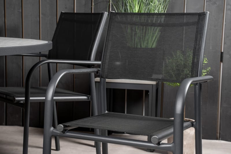 Parma Matgrupp Utomhus 140 cm Rund med 6 Santorini Utestolar - Svart - Utemöbler - Utegrupp - Matgrupper utomhus