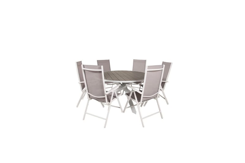 PARMA Matgrupp Utomhus Rund Ø140cm + 6 Break Positionsstolar Vit/Grå - Utemöbler - Utegrupp - Matgrupper utomhus