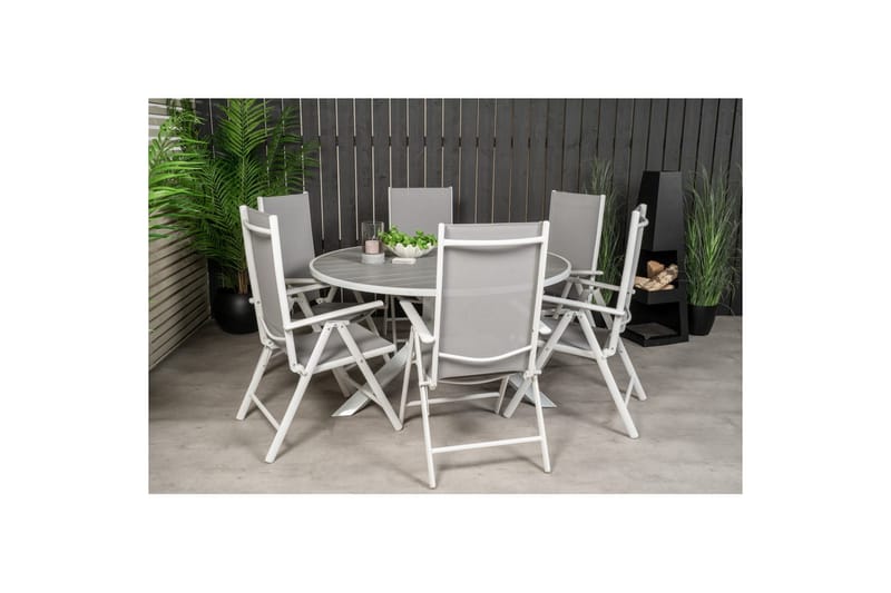PARMA Matgrupp Utomhus Rund Ø140cm + 6 Break Positionsstolar Vit/Grå - Utemöbler - Utegrupp - Matgrupper utomhus