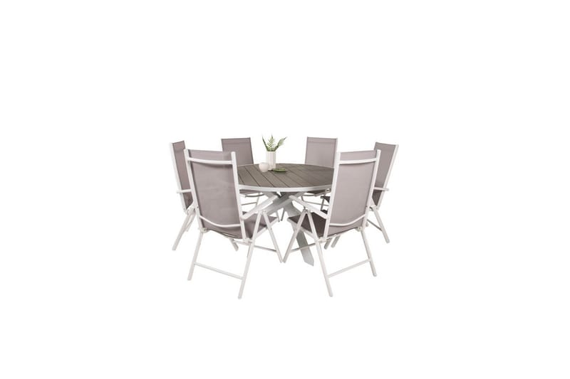 PARMA Matgrupp Utomhus Rund Ø140cm + 6 Break Positionsstolar Vit/Grå - Utemöbler - Utegrupp - Matgrupper utomhus