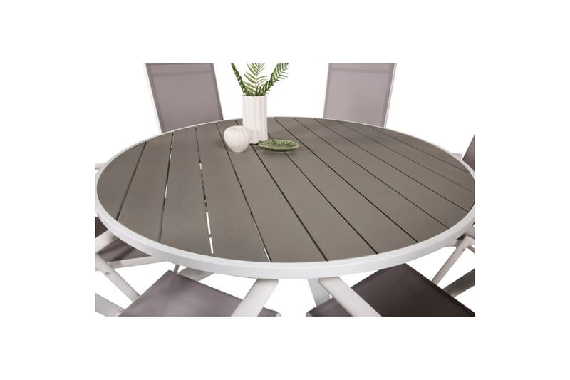 PARMA Matgrupp Utomhus Rund Ø140cm + 6 Break Positionsstolar Vit/Grå - Utemöbler - Utegrupp - Matgrupper utomhus