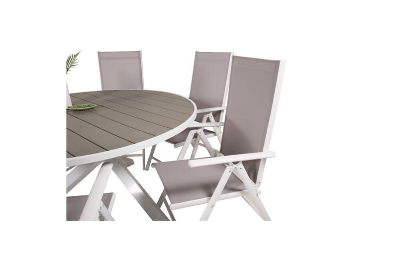 PARMA Matgrupp Utomhus Rund Ø140cm + 6 Break Positionsstolar Vit/Grå - Utemöbler - Utegrupp - Matgrupper utomhus