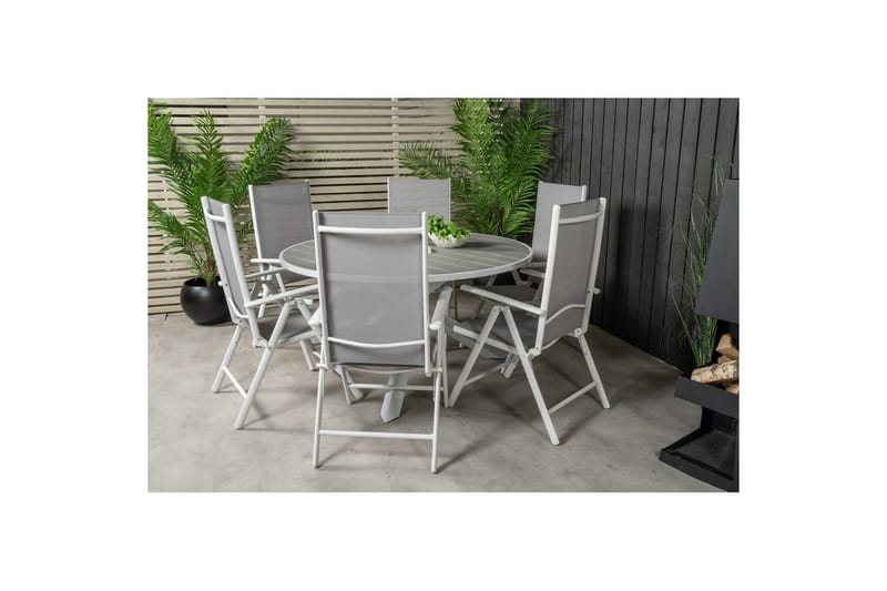 PARMA Matgrupp Utomhus Rund Ø140cm + 6 Break Positionsstolar Vit/Grå - Utemöbler - Utegrupp - Matgrupper utomhus