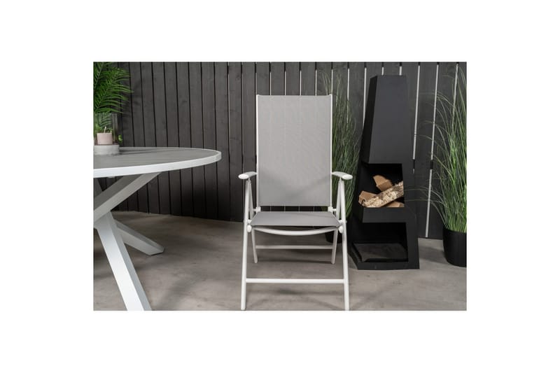 PARMA Matgrupp Utomhus Rund Ø140cm + 6 Break Positionsstolar Vit/Grå - Utemöbler - Utegrupp - Matgrupper utomhus