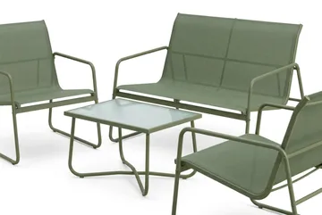 Pelanda Loungegrupp  - Soffa och 2 fåtöljer i stål soffbord med frostad glasskiva - Grön - Utemöbler - Utegrupp - Loungegrupp