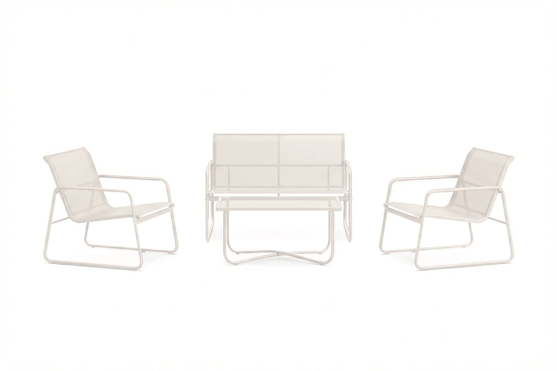 pelanda loungegrupp  - soffa och 2 fåtöljer i stål soffbord med frostad glasskiva - ljusbeige