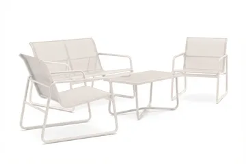 Pelanda Loungegrupp  - Soffa och 2 fåtöljer i stål soffbord med frostad glasskiva - Ljusbeige - Utemöbler - Utegrupp - Loungegrupp