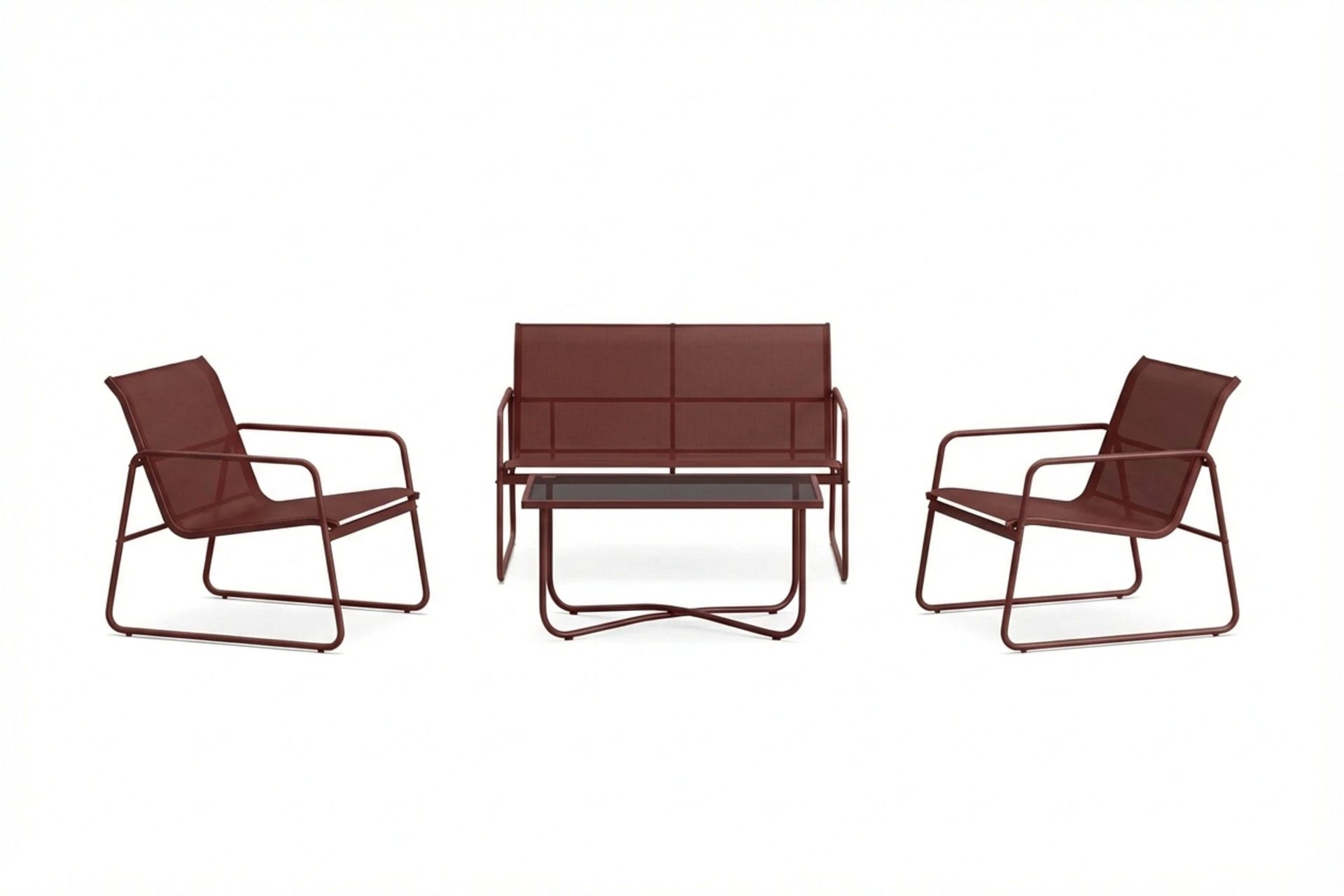 pelanda loungegrupp  - soffa och 2 fåtöljer i stål soffbord med frostad glasskiva - röd