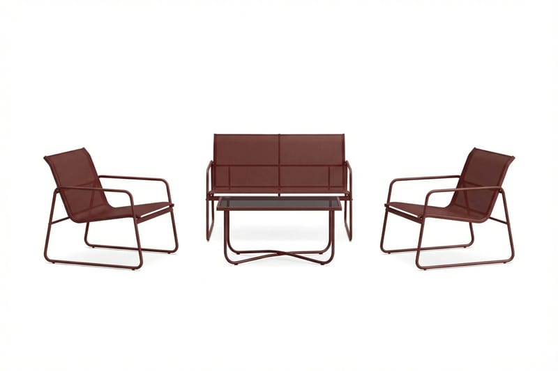 Pelanda Loungegrupp  - Soffa och 2 fåtöljer i stål soffbord med frostad glasskiva - Röd - Utemöbler - Utegrupp - Loungegrupp