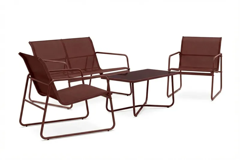 Pelanda Loungegrupp  - Soffa och 2 fåtöljer i stål soffbord med frostad glasskiva - Röd - Utemöbler - Utegrupp - Loungegrupp