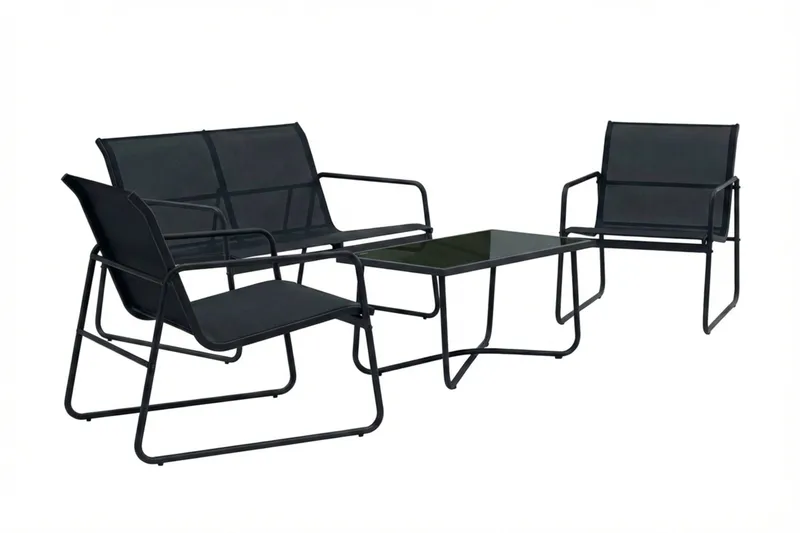 Pelanda Loungegrupp  - Soffa och 2 fåtöljer i stål soffbord med frostad glasskiva - Svart - Utemöbler - Utegrupp - Loungegrupp