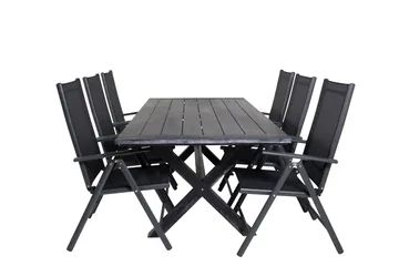 Rives Matgrupp Utomhus 200cm + 6 Break Positionsstolar - Svart/Grå - Utemöbler - Utegrupp - Matgrupper utomhus