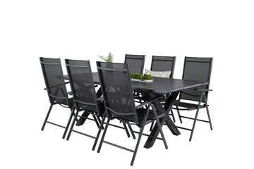 Rives Matgrupp Utomhus 200cm + 6 Break Positionsstolar - Svart/Grå - Utemöbler - Utegrupp - Matgrupper utomhus