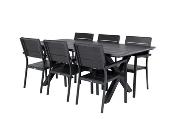 Rives Matgrupp Utomhus 200cm + 6 Levels Stapelbara Matstolar - Svart - Utemöbler - Utegrupp - Matgrupper utomhus