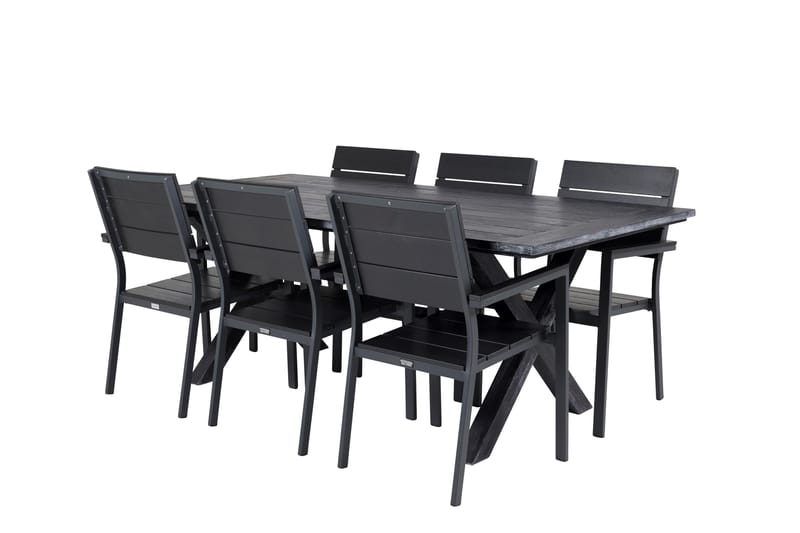 Rives Matgrupp Utomhus 200cm + 6 Levels Stapelbara Matstolar - Svart - Utemöbler - Utegrupp - Matgrupper utomhus