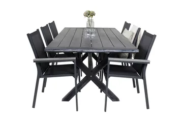 Rives Matgrupp Utomhus 200cm + 6 Parma Karmstolar - Svart - Utemöbler - Utegrupp - Matgrupper utomhus