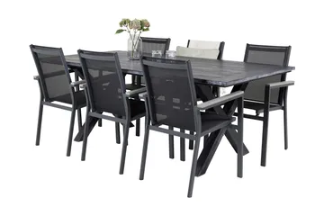 Rives Matgrupp Utomhus 200cm + 6 Parma Karmstolar - Svart - Utemöbler - Utegrupp - Matgrupper utomhus