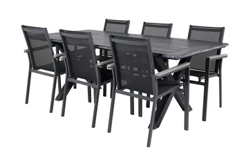 Rives Matgrupp Utomhus 200cm + 6 Parma Karmstolar - Svart - Utemöbler - Utegrupp - Matgrupper utomhus