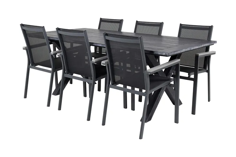 Rives Matgrupp Utomhus 200cm + 6 Parma Karmstolar - Svart - Utemöbler - Utegrupp - Matgrupper utomhus