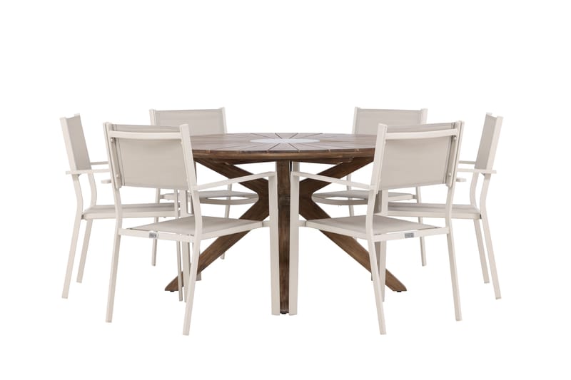ROSARIO Matgrupp Utomhus Rund 140 cm + 6 st Copacabana Matstolar Beige/Brun - Utemöbler - Utegrupp - Matgrupper utomhus