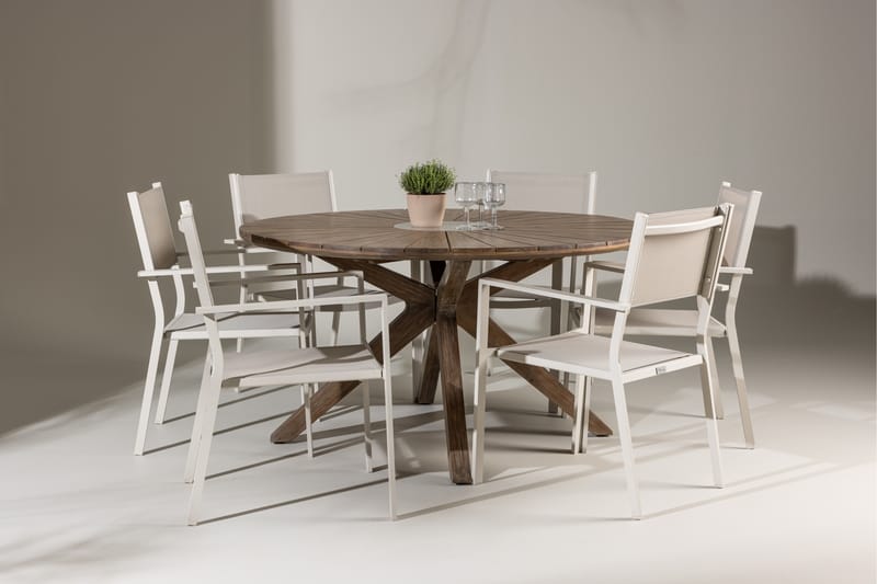 ROSARIO Matgrupp Utomhus Rund 140 cm + 6 st Copacabana Matstolar Beige/Brun - Utemöbler - Utegrupp - Matgrupper utomhus