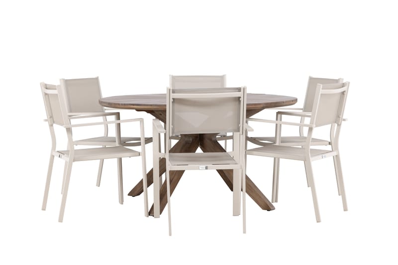 ROSARIO Matgrupp Utomhus Rund 140 cm + 6 st Copacabana Matstolar Beige/Brun - Utemöbler - Utegrupp - Matgrupper utomhus