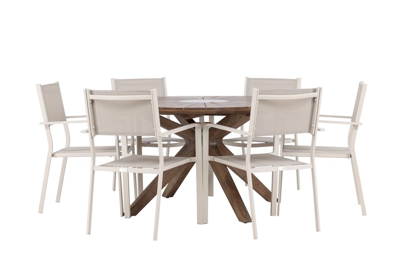 ROSARIO Matgrupp Utomhus Rund 140 cm + 6 st Copacabana Matstolar Beige/Brun - Utemöbler - Utegrupp - Matgrupper utomhus