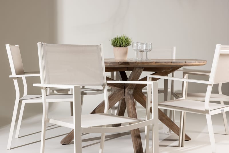 ROSARIO Matgrupp Utomhus Rund 140 cm + 6 st Copacabana Matstolar Beige/Brun - Utemöbler - Utegrupp - Matgrupper utomhus